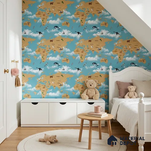 KD4070-4 | 10 Meter x 21 Inches Map Look Wallpaper - 57.41 Sq. Ft. | Minimum 15% wastage during installation