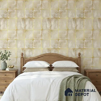 WK25-2502 | Cream Gold Line Block Geometric Wallpaper - 10 Meter x 21 Inches, 57.41 Sq. Ft. (Min. 15% Wastage)