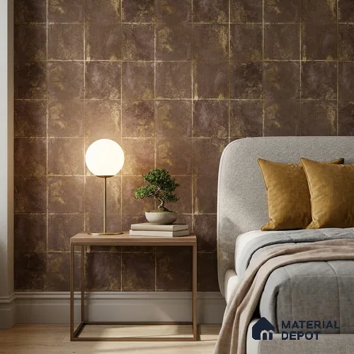 WK25-2503 | Maroon Block Tile Geometric Wallpaper - 10 Meter x 21 Inches, 57.41 Sq. Ft. (Min. 15% Wastage)