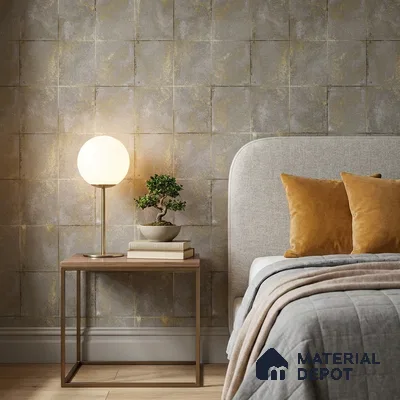 WK25-2504 | Ochre Grey Distressed Tile Geometric Wallpaper - 10 Meter x 21 Inches, 57.41 Sq. Ft. (Min. 15% Wastage)