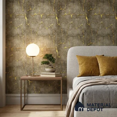 WK25-2506 | Bronze & Gold Crackle Plaster Patterned Wallpaper - 10 Meter x 21 Inches, 57.41 Sq. Ft. (Min. 15% Wastage)