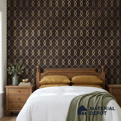 WK25-2511 | Plum & Gold Ogee Trellis Patterned Wallpaper - 10 Meter x 21 Inches, 57.41 Sq. Ft. (Min. 15% Wastage)