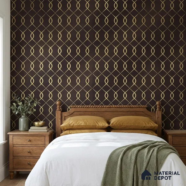 WK25-2511 | Plum & Gold Ogee Trellis Patterned Wallpaper - 10 Meter x 21 Inches, 57.41 Sq. Ft. (Min. 15% Wastage)