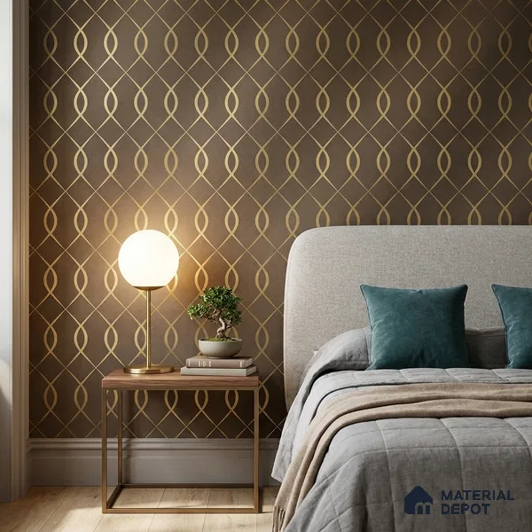 WK25-2512 | Brown & Gold Ogee Trellis Patterned Wallpaper - 10 Meter x 21 Inches, 57.41 Sq. Ft. (Min. 15% Wastage)