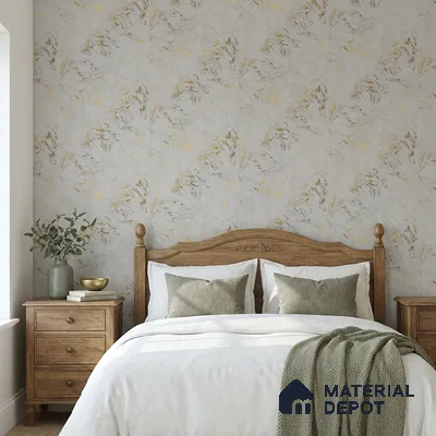 WK25-2529 | White & Gold Brushed Foil Texture Patterned Wallpaper - 10 Meter x 21 Inches, 57.41 Sq. Ft. (Min. 15% Wastage)