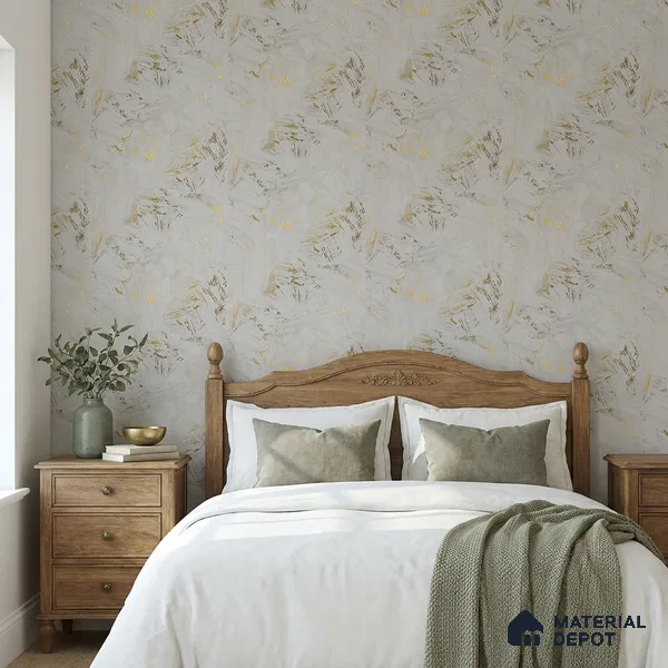 WK25-2529 | White & Gold Brushed Foil Texture Patterned Wallpaper - 10 Meter x 21 Inches, 57.41 Sq. Ft. (Min. 15% Wastage)