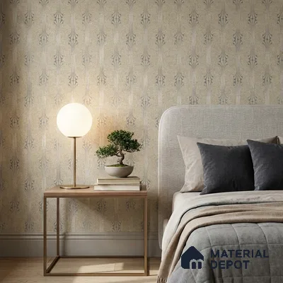 WK25-2534 | Cream & Silver Art Deco Fountain Patterned Wallpaper - 10 Meter x 21 Inches, 57.41 Sq. Ft. (Min. 15% Wastage)