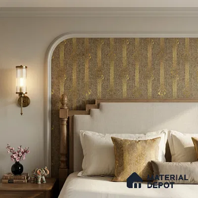 WK25-2536 | Bronze & Gold Art Deco Fountain Patterned Wallpaper - 10 Meter x 21 Inches, 57.41 Sq. Ft. (Min. 15% Wastage)