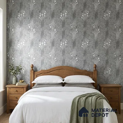 WK25-2537 | Grey & Silver Art Deco Fountain Patterned Wallpaper - 10 Meter x 21 Inches, 57.41 Sq. Ft. (Min. 15% Wastage)