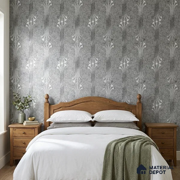 WK25-2537 | Grey & Silver Art Deco Fountain Patterned Wallpaper - 10 Meter x 21 Inches, 57.41 Sq. Ft. (Min. 15% Wastage)