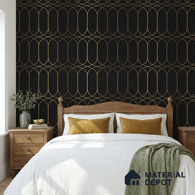 WK25-2543 | Black & Gold Art Deco Arch Patterned Wallpaper - 10 Meter x 21 Inches, 57.41 Sq. Ft. (Min. 15% Wastage)