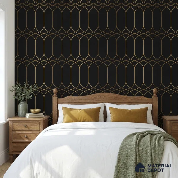 WK25-2543 | Black & Gold Art Deco Arch Patterned Wallpaper - 10 Meter x 21 Inches, 57.41 Sq. Ft. (Min. 15% Wastage)
