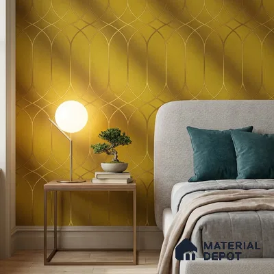 WK25-2543 | Golden Yellow Art Deco Arch Patterned Wallpaper - 10 Meter x 21 Inches, 57.41 Sq. Ft. (Min. 15% Wastage)
