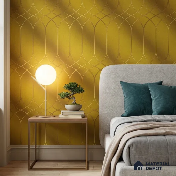 WK25-2543 | Golden Yellow Art Deco Arch Patterned Wallpaper - 10 Meter x 21 Inches, 57.41 Sq. Ft. (Min. 15% Wastage)