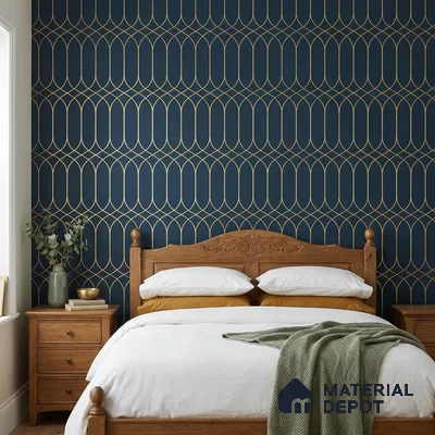 WK25-2544 | Midnight Navy and Gold Arch Patterned Wallpaper - 10 Meter x 21 Inches, 57.41 Sq. Ft. (Min. 15% Wastage)