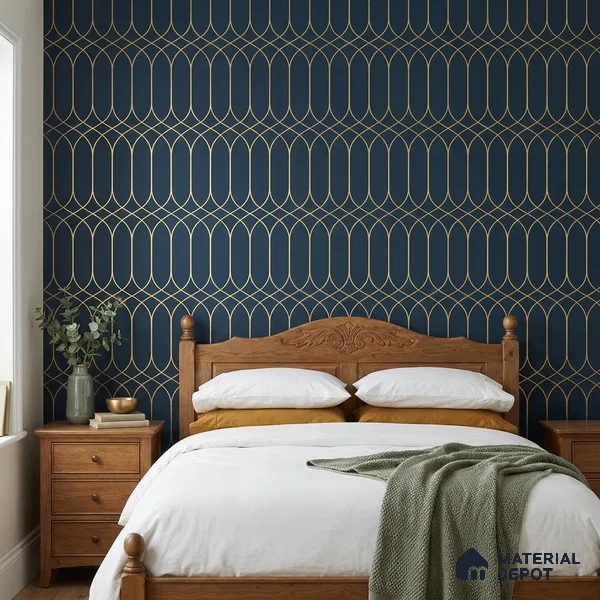 WK25-2544 | Midnight Navy and Gold Arch Patterned Wallpaper - 10 Meter x 21 Inches, 57.41 Sq. Ft. (Min. 15% Wastage)