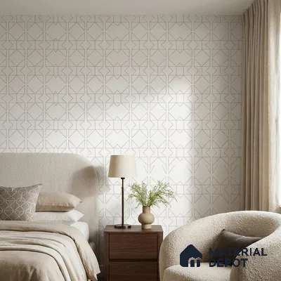 88578-1 | White & Gold Angular Line Grid PVC Patterned Wallpaper - 5 Meter x 42 Inch, 57 Sq. Ft. (Min. 15% Wastage)