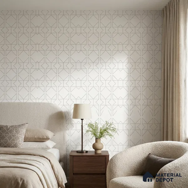 88578-1 | White & Gold Angular Line Grid PVC Patterned Wallpaper - 5 Meter x 42 Inch, 57 Sq. Ft. (Min. 15% Wastage)