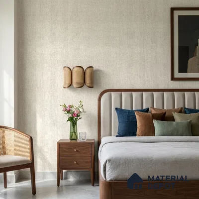 88579-4 | Cream Grid Weave PVC Textured Wallpaper - 5 Meter x 42 Inch, 57 Sq. Ft. (Min. 15% Wastage)