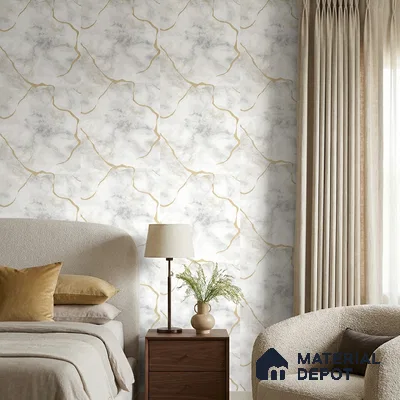 88572-3 | Grey Cloud Gold Marble PVC Patterned Wallpaper - 5 Meter x 42 Inch, 57 Sq. Ft. (Min. 15% Wastage)