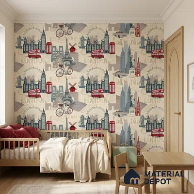 5129-1 | London City Icons Border PVC Patterned Wallpaper - 5 Meter x 42 Inch, 57 Sq. Ft. (Min. 15% Wastage)