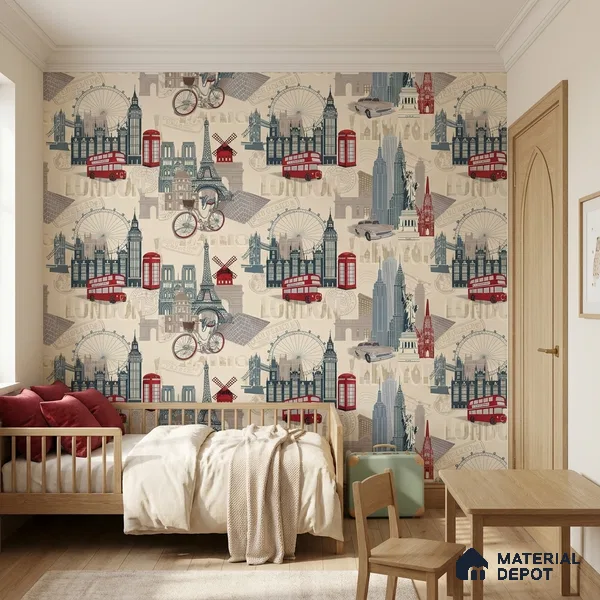 5129-1 | London City Icons Border PVC Patterned Wallpaper - 5 Meter x 42 Inch, 57 Sq. Ft. (Min. 15% Wastage)