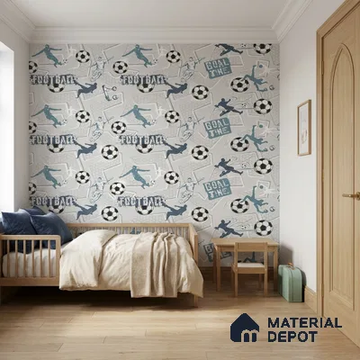 5127-1 | Grey Football Soccer Sports PVC Patterned Wallpaper - 5 Meter x 42 Inch, 57 Sq. Ft. (Min. 15% Wastage)