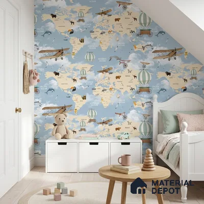 5138-1 | 5 Meter x 42 Inch PVC Map Look Wallpaper - 57 Sq. Ft. | Minimum 15% wastage during installation