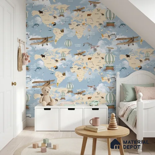 5138-1 | 5 Meter x 42 Inch PVC Map Look Wallpaper - 57 Sq. Ft. | Minimum 15% wastage during installation