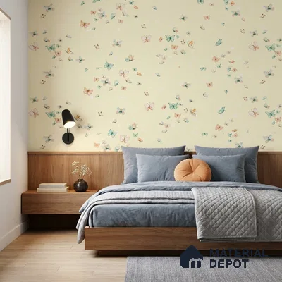5142-1 | Pale Yellow Scatter Butterfly PVC Patterned Wallpaper - 5 Meter x 42 Inch, 57 Sq. Ft. (Min. 15% Wastage)