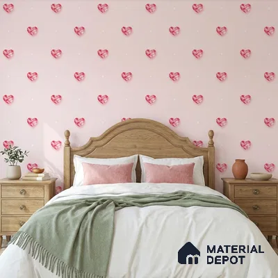 5143-1 | Pale Pink Ruby Hearts PVC Patterned Wallpaper - 5 Meter x 42 Inch, 57 Sq. Ft. (Min. 15% Wastage)