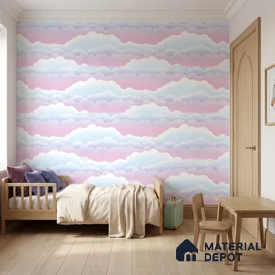 5149-1 | Pink Clouds Cloud Sky PVC Patterned Wallpaper - 5 Meter x 42 Inch, 57 Sq. Ft. (Min. 15% Wastage)