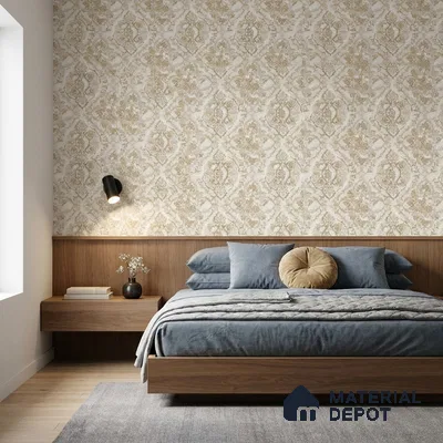 70244-1 | Cream Gold Ornate Damask PVC Patterned Wallpaper - 5 Meter x 42 Inch, 57 Sq. Ft. (Min. 15% Wastage)