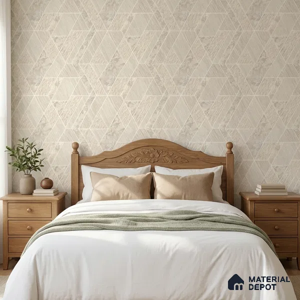 ST021004 | Cream Marble Diamond Facet PVC Geometric Wallpaper - 10.05 Meter x 20.86 Inches, 57.33 Sq. Ft. (Min. 15% Wastage)