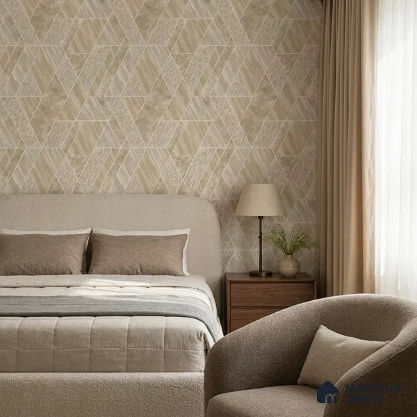 ST021005 | Beige Diamond Facet Panel PVC Geometric Wallpaper - 10.05 Meter x 20.86 Inches, 57.33 Sq. Ft. (Min. 15% Wastage)