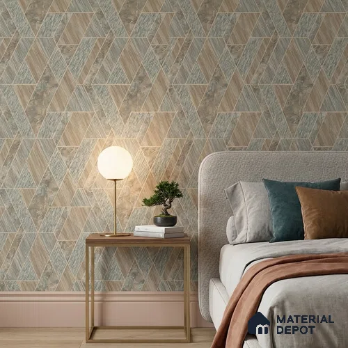 ST021007 | Teal Tan Diamond Facet PVC Geometric Wallpaper - 10.05 Meter x 20.86 Inches, 57.33 Sq. Ft. (Min. 15% Wastage)