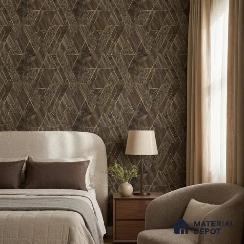 ST021009 | Walnut Gold Diamond Facet PVC Geometric Wallpaper - 10.05 Meter x 20.86 Inches, 57.33 Sq. Ft. (Min. 15% Wastage)