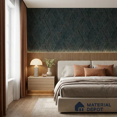 ST021001 | Deep Teal Diamond Facet PVC Geometric Wallpaper - 10.05 Meter x 20.86 Inches, 57.33 Sq. Ft. (Min. 15% Wastage)