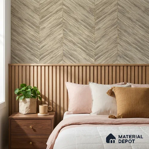 ST021006 | Beige Gold Chevron Wood Grain PVC Patterned Wallpaper - 10.05 Meter x 20.86 Inches, 57.33 Sq. Ft. (Min. 15% Wastage)
