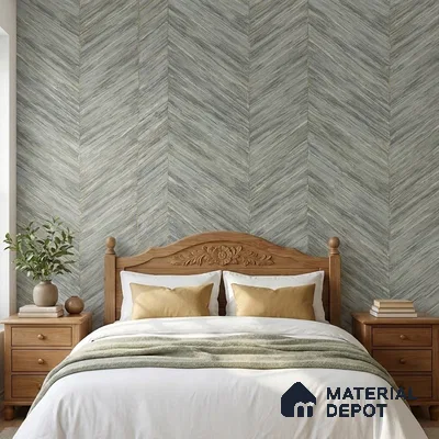 ST021008 | Blue Grey Chevron Wood Grain PVC Patterned Wallpaper - 10.05 Meter x 20.86 Inches, 57.33 Sq. Ft. (Min. 15% Wastage)