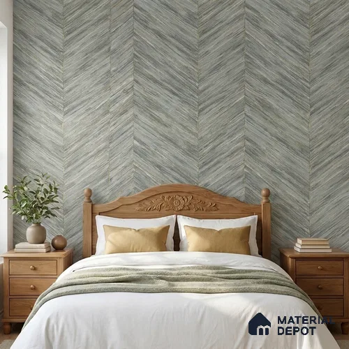 ST021008 | Blue Grey Chevron Wood Grain PVC Patterned Wallpaper - 10.05 Meter x 20.86 Inches, 57.33 Sq. Ft. (Min. 15% Wastage)