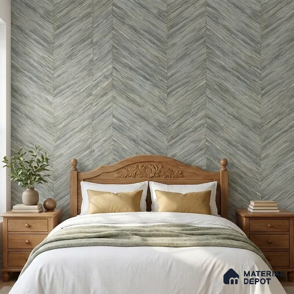 ST021008 | Blue Grey Chevron Wood Grain PVC Patterned Wallpaper - 10.05 Meter x 20.86 Inches, 57.33 Sq. Ft. (Min. 15% Wastage)
