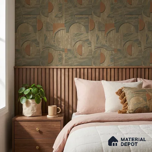 ST021018 | Olive Rust Arch Shapes PVC Geometric Wallpaper - 10.05 Meter x 20.86 Inches, 57.33 Sq. Ft. (Min. 15% Wastage)