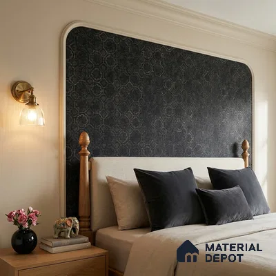 ST021051 | Black Floral Medallion Scatter PVC Patterned Wallpaper - 10.05 Meter x 20.86 Inches, 57.33 Sq. Ft. (Min. 15% Wastage)
