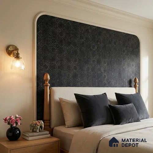 ST021051 | Black Floral Medallion Scatter PVC Patterned Wallpaper - 10.05 Meter x 20.86 Inches, 57.33 Sq. Ft. (Min. 15% Wastage)