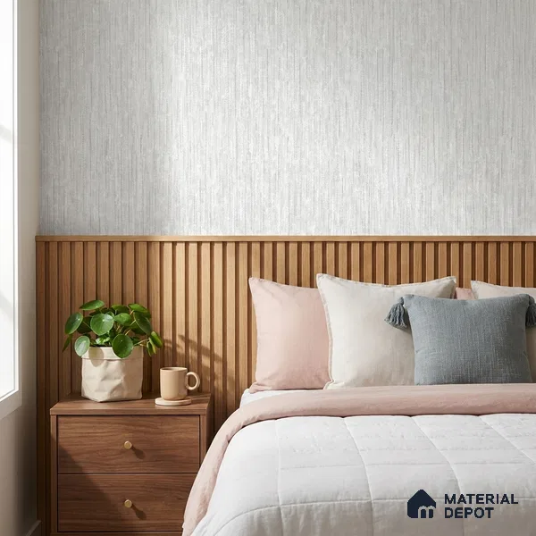 ST021029 | Silver Dash Stripe PVC Patterned Wallpaper - 10.05 Meter x 20.86 Inches, 57.33 Sq. Ft. (Min. 15% Wastage)