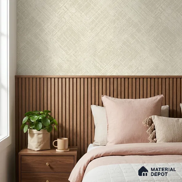 ST021041 | Pale Beige Crosshatch Diamond PVC Patterned Wallpaper - 10.05 Meter x 20.86 Inches, 57.33 Sq. Ft. (Min. 15% Wastage)