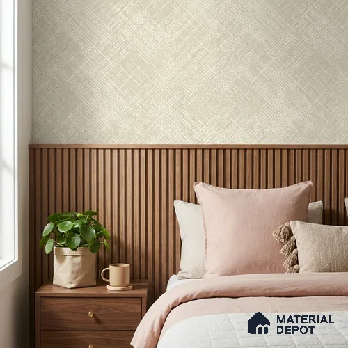 ST021041 | Pale Beige Crosshatch Diamond PVC Patterned Wallpaper - 10.05 Meter x 20.86 Inches, 57.33 Sq. Ft. (Min. 15% Wastage)