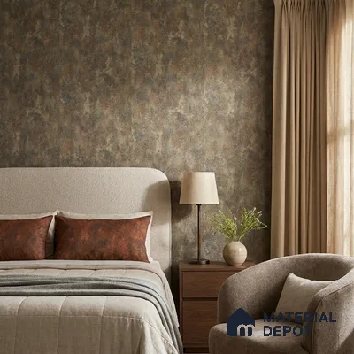 ST021044 | Olive Rust Mottled Stone PVC Patterned Wallpaper - 10.05 Meter x 20.86 Inches, 57.33 Sq. Ft. (Min. 15% Wastage)
