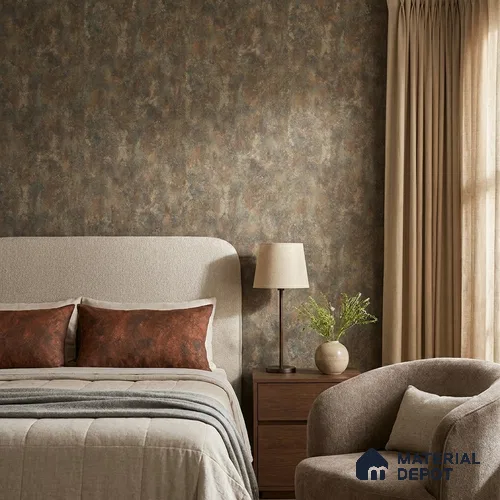 ST021044 | Olive Rust Mottled Stone PVC Patterned Wallpaper - 10.05 Meter x 20.86 Inches, 57.33 Sq. Ft. (Min. 15% Wastage)